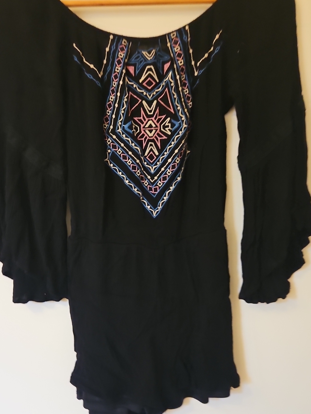 Flying Tomato Black Jumpsuit with Pink & Blue Embroidered Yoke